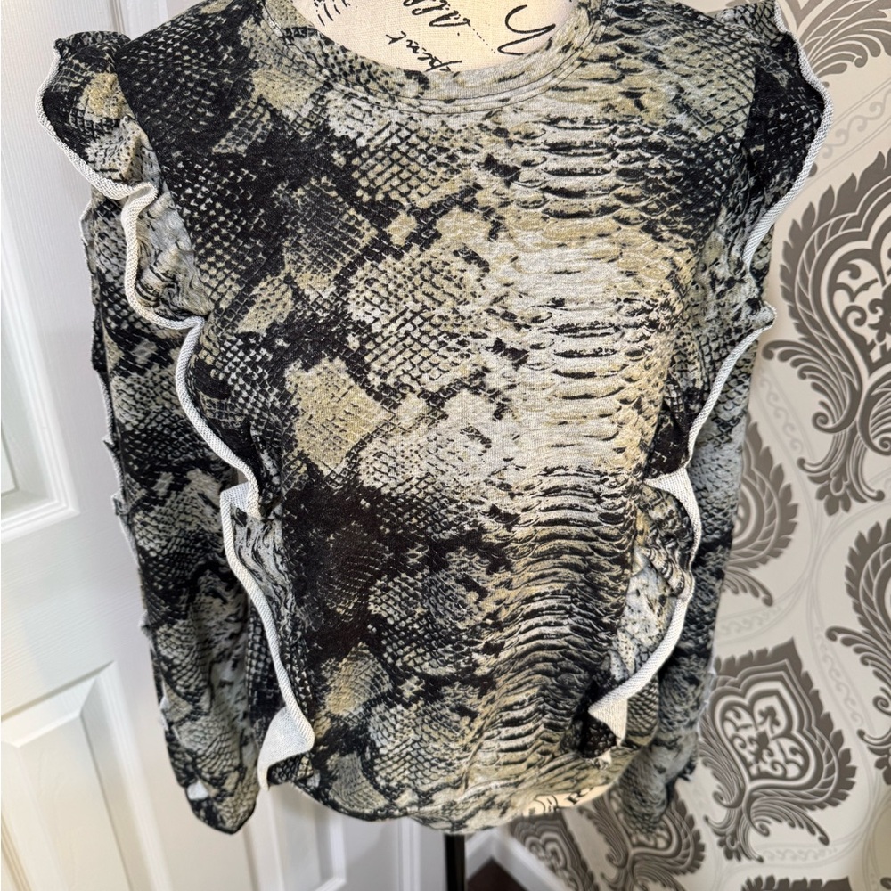 1. State Black and White Ruffled Long Sleeve Blouse
